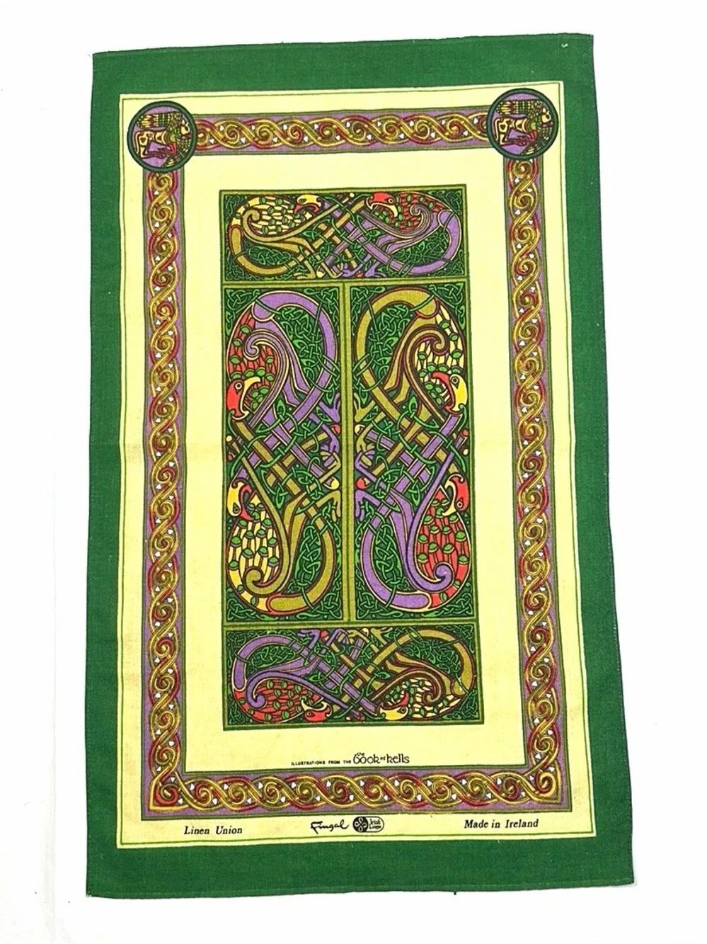 New Vintage Irish Linen Tea Towel Fingal Celtic From The Book Of Kells